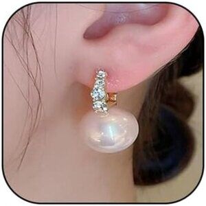 🆕 Women Gold Pearl Drop Earrings Dainty Wedding Diamond Fashion Jewelry Gift